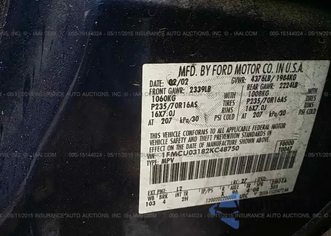 2002 Ford Escape z USA, uszkodzony, nr VIN 1FMCU03182KC48750